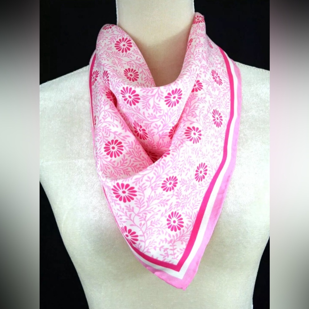 Banana Republic 100% Pure Silk Light & Medium Pink  Floral scarf 22" square